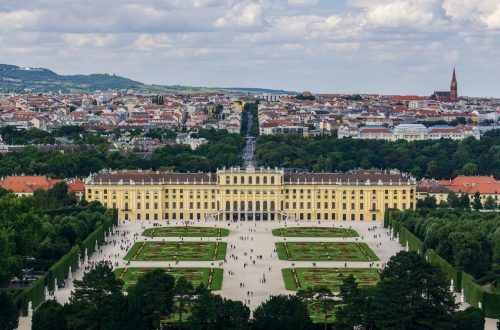 schonbrunn palace in drone shot