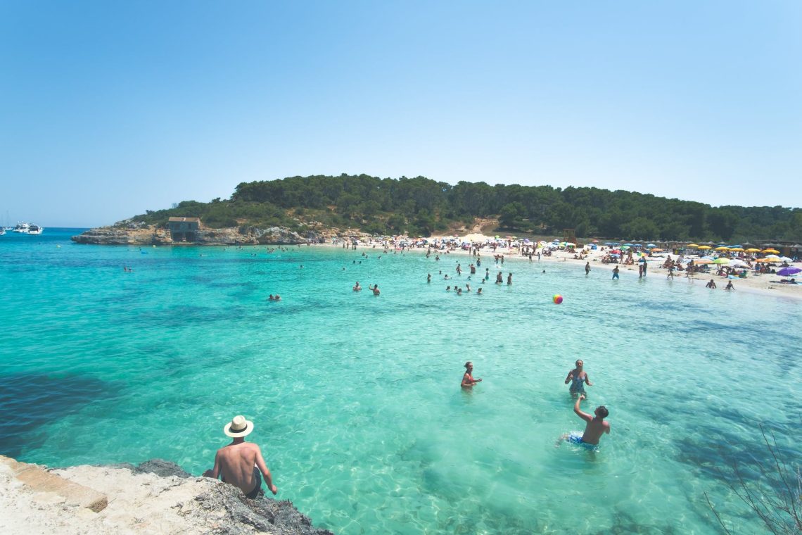 people in the water beside beach