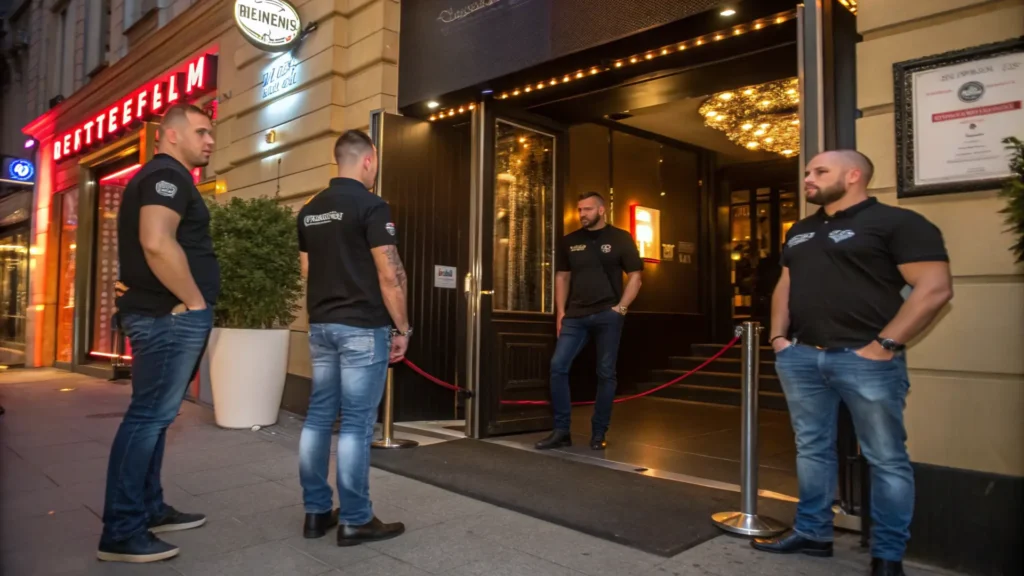 bouncers at the entrance of a sex club