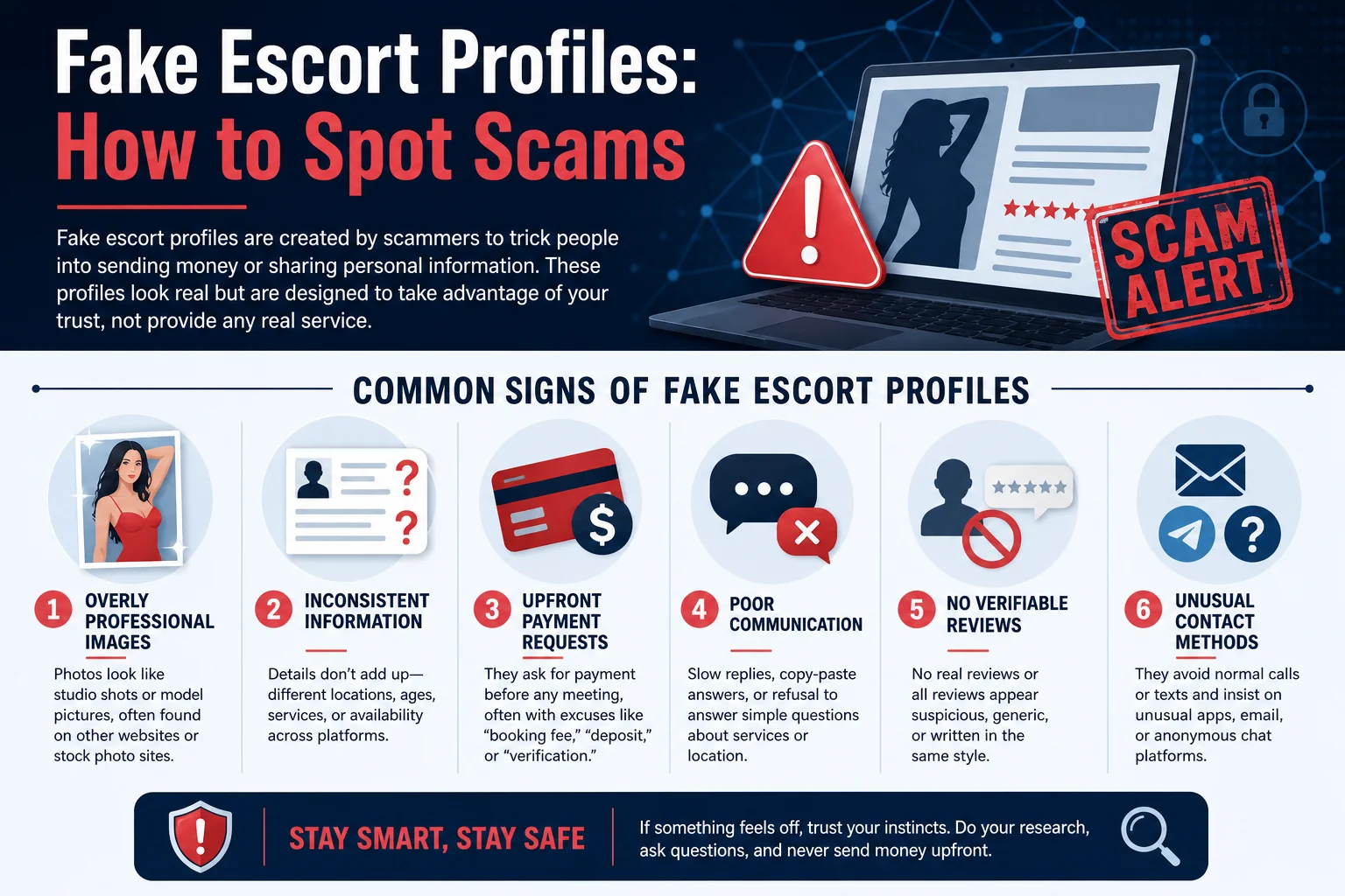 Fake Escort Profiles: How to Spot Scams and Protect Yourself infographic
