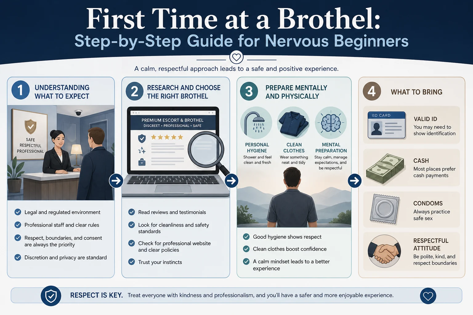 First Time at a Brothel: A Step-by-Step Guide for Nervous Beginners infographic