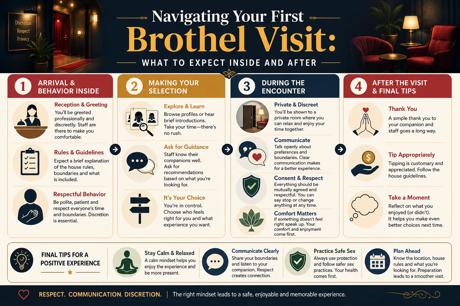 First Time at a Brothel: A Step-by-Step Guide for Nervous Beginners infographic