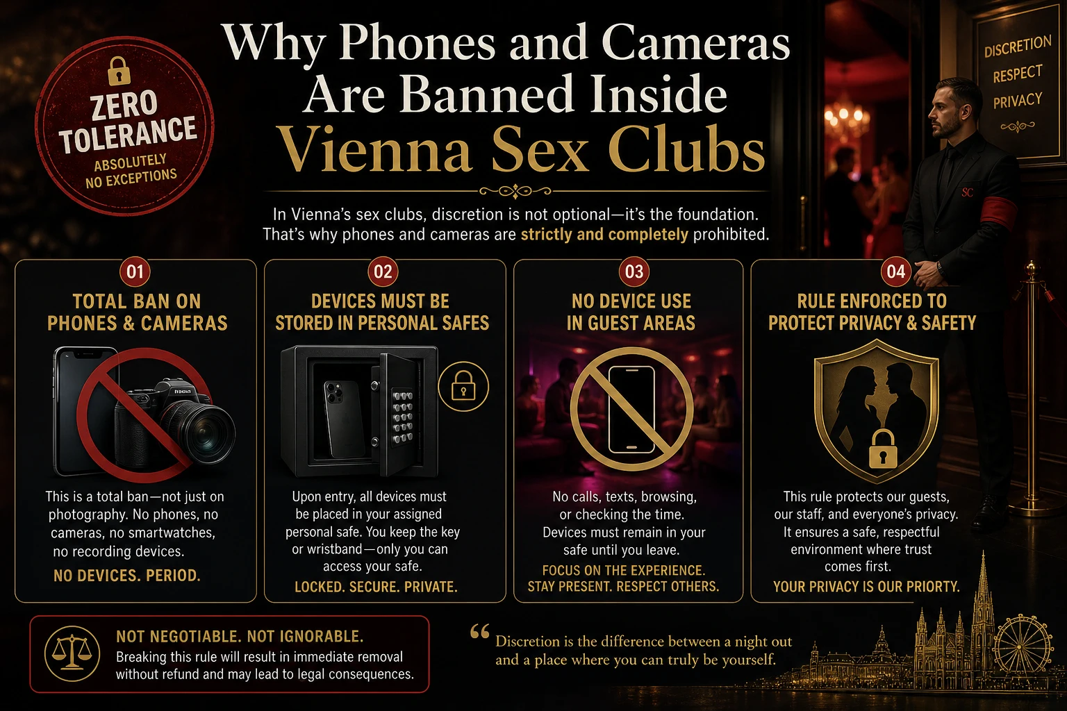 Infographic on the phone ban in Vienna sex clubs: why it covers messages as well as cameras, and who the rule protects